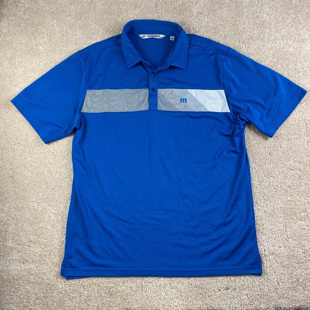 TravisMathew Mens Royal Blue Striped Performance Golf Polo Shirt Size L